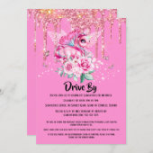 Invitation Parties scintillant papillon monicorne magique ros (Devant / Derrière)