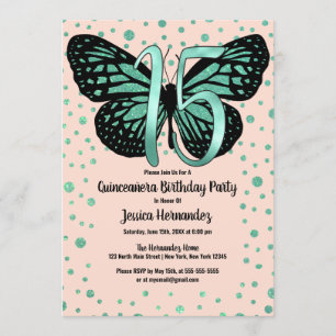 Invitation Parties scintillant papillon rose turquoise Confet