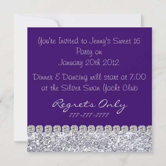 Invitation PARTIES SCINTILLANT papillon SWEET 16 POURPULAIRE  (Dos)