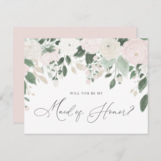 Invitation Parties scintillant Pastel Flowers Maid of Honor P (Devant / Derrière)