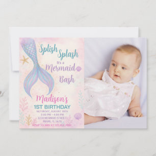 Invitation Parties scintillant Pastel Ocean Thème avec photo