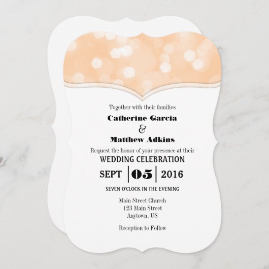 Invitation Parties scintillant Peach Bokeh Lumières Mariage I (Devant / Derrière)