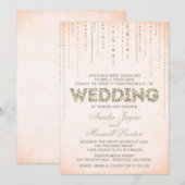 Invitation Parties scintillant Peach & Gold Look Mariage (Devant / Derrière)