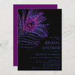 Invitation Parties scintillant Peacock Plumes violet Fête des<br><div class="desc">Parties scintillant Peacock Pluvier violet douche nuptiale Invitations disposent d'élégante plume rose et violet parties scintillant paon sur un arrière - plan noir avec vos informations d'invitation de douche nuptiale ci-dessous. Personnalisez en modifiant le texte dans les zones de texte fournies. Conçu pour vous par Evco Studio https://www.zazzle.com/store/evcostudio</div>