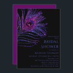 Invitation Parties scintillant Peacock Plumes violet Fête des<br><div class="desc">Parties scintillant Peacock Pluvier violet douche nuptiale Invitations disposent d'élégante plume rose et violet parties scintillant paon sur un arrière - plan noir avec vos informations d'invitation de douche nuptiale ci-dessous. Personnalisez en modifiant le texte dans les zones de texte fournies. Conçu pour vous par Evco Studio https://www.zazzle.com/store/evcostudio</div>