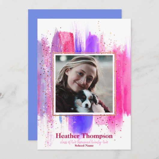 Invitation Parties scintillant peinte rose et violet étincell (Devant / Derrière)