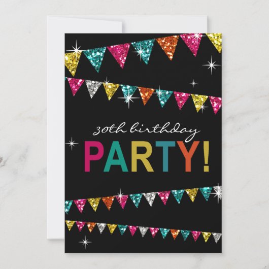 Invitation Parties scintillant Pennant Flags 30e anniversaire (Devant)