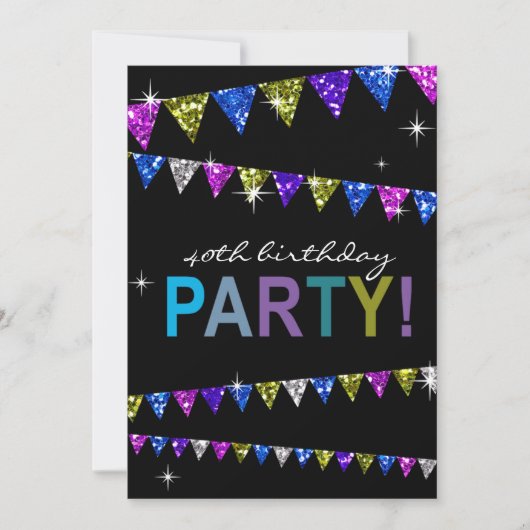 Invitation Parties scintillant Pennant Flags 40e anniversaire (Devant)
