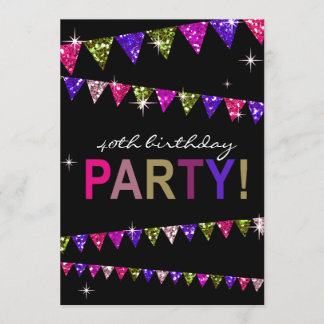 Invitation Parties scintillant Pennant Flags 40e anniversaire