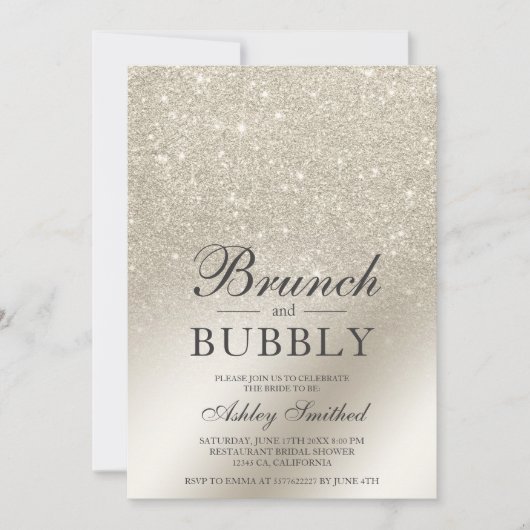 Invitation parties scintillant perle ivoire brunch bubbly nup (Devant)