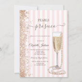 Invitation Parties scintillant Perles & Prosecco Pink StripeD (Devant)