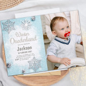 Invitation Parties scintillant photo bleue Hiver ONEderland I