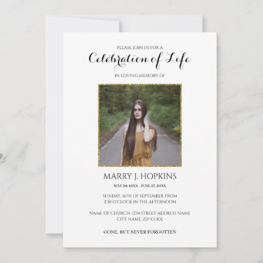 Invitation Parties scintillant photo Célébration de vie Invit (Devant)