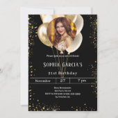 Invitation Parties scintillant photo en or noir ballons anniv (Devant)