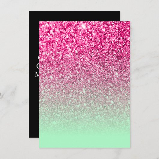 Invitation Parties scintillant photo rose chaud et Ombre vert (Devant / Derrière)