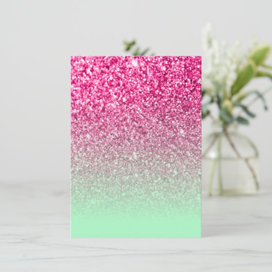 Invitation Parties scintillant photo rose chaud et Ombre vert (Debout devant)