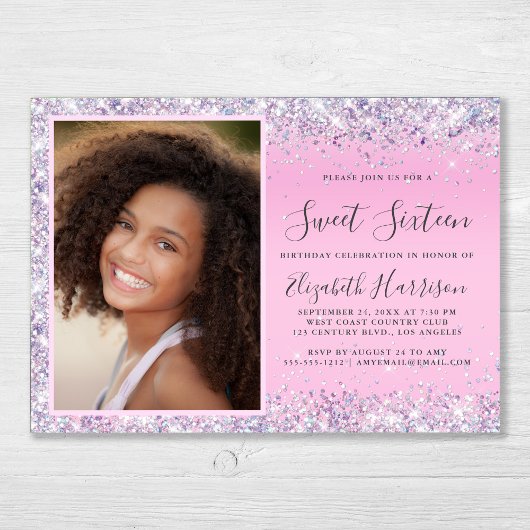 Invitation Parties scintillant Photo Rose Sweet 16 Anniversai