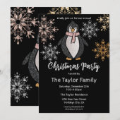 Invitation Parties scintillant Pingouin Noël Soirée de Noël (Devant / Derrière)