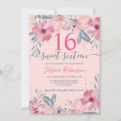 Invitation Parties scintillant Pink floral watercolor script (Devant)
