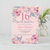 Invitation Parties scintillant Pink floral watercolor script (Debout devant)