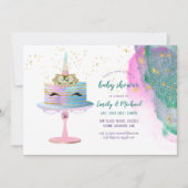 Invitation Parties scintillant Pink or Unicorn BABY SHOWER de (Devant)
