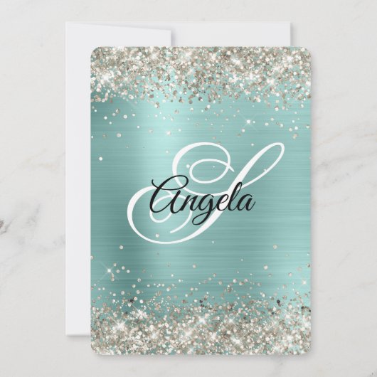 Invitation Parties scintillant Platine Turquoise Foil Fancy M