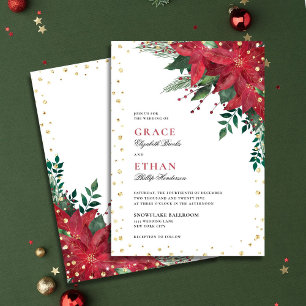 Invitation Parties scintillant Poinsettia Rouge Floral Mariag