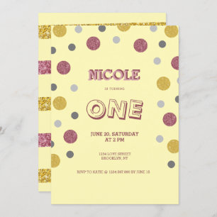 Invitation Parties scintillant Pois 1er anniversaire