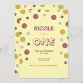 Invitation Parties scintillant Pois 1er anniversaire (Devant / Derrière)