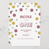 Invitation Parties scintillant Pois 1er anniversaire (Devant / Derrière)