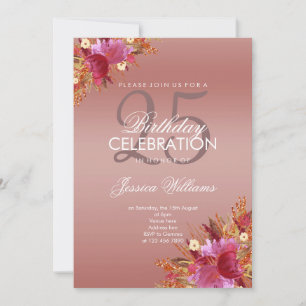 Invitation Parties scintillant Posh Aquarelle Fleurs Rose Or 