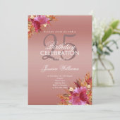 Invitation Parties scintillant Posh Aquarelle Fleurs Rose Or  (Debout devant)