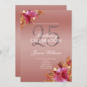 Invitation Parties scintillant Posh Aquarelle Fleurs Rose Or  (Devant / Derrière)