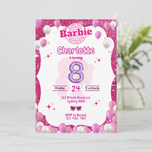 Invitation Parties scintillant Poupée Inspiré Anniversaire In (Debout devant)