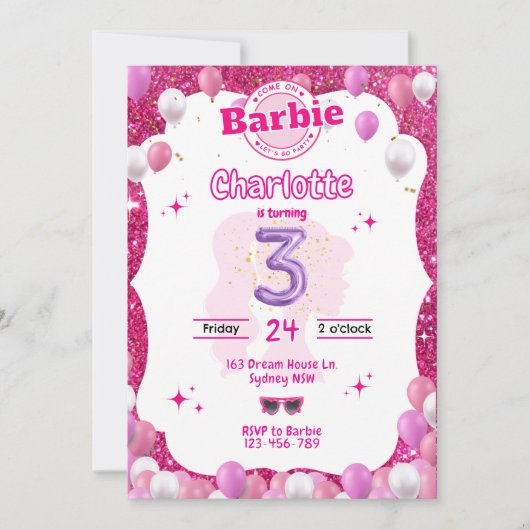 Invitation Parties scintillant Poupée Inspiré Anniversaire In (Devant)