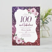 Invitation Parties scintillant pourpre bordeaux et 100e anniv (Debout devant)