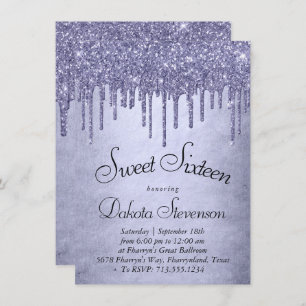 Invitation Parties scintillant pourpre de séchage   Sweet six