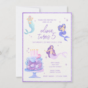 Invitation Parties scintillant pourpre et sirène enchanteress