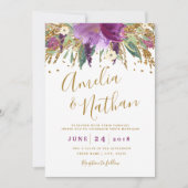 Invitation Parties scintillant pourpre Étincelant Mariage Amé (Devant)