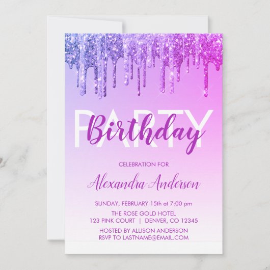 Invitation Parties scintillant pourpre Étincelle N'importe qu (Devant)
