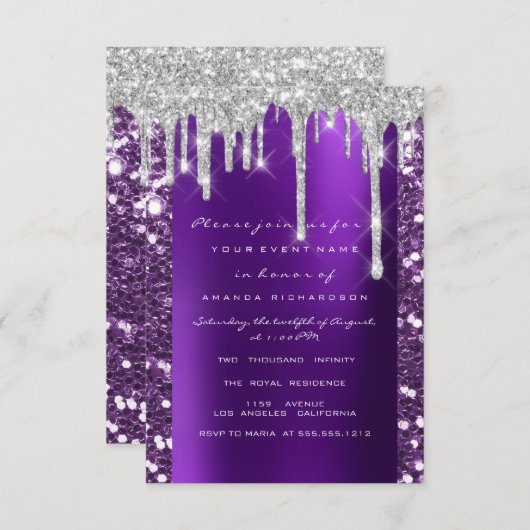 Invitation Parties scintillant pourpre Fête des mariées douce (Devant / Derrière)