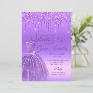 Invitation Parties scintillant pourpre goutte Quinceanera Ann