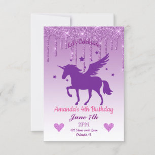 Invitation Parties scintillant pourpre/Violet Unicorne Annive