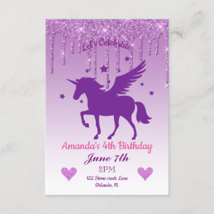 Invitation Parties scintillant pourpre/Violet Unicorne Annive