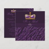 Invitation Parties scintillant Princess Crown, Heart & Zebra (Devant / Derrière)