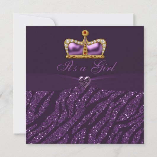 Invitation Parties scintillant Princess Crown, Heart & Zebra (Devant)
