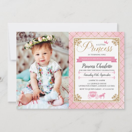 Invitation Parties scintillant Princesse 1er anniversaire Inv (Devant)