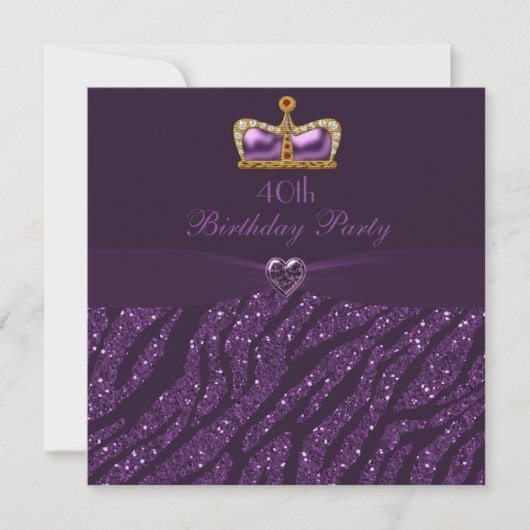 Invitation Parties scintillant princesse Crown Heart & Zebra (Devant)