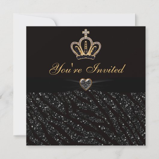 Invitation Parties scintillant princesse Crown, Heart & Zebra (Devant)
