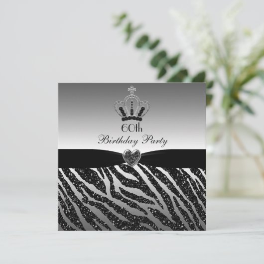 Invitation Parties scintillant princesse Crown Zebra 60e anni (Debout devant)